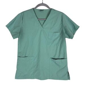 NiaaHinn Blouse Womens Small Green V Neck Medical Scrub Top Short Sleeve